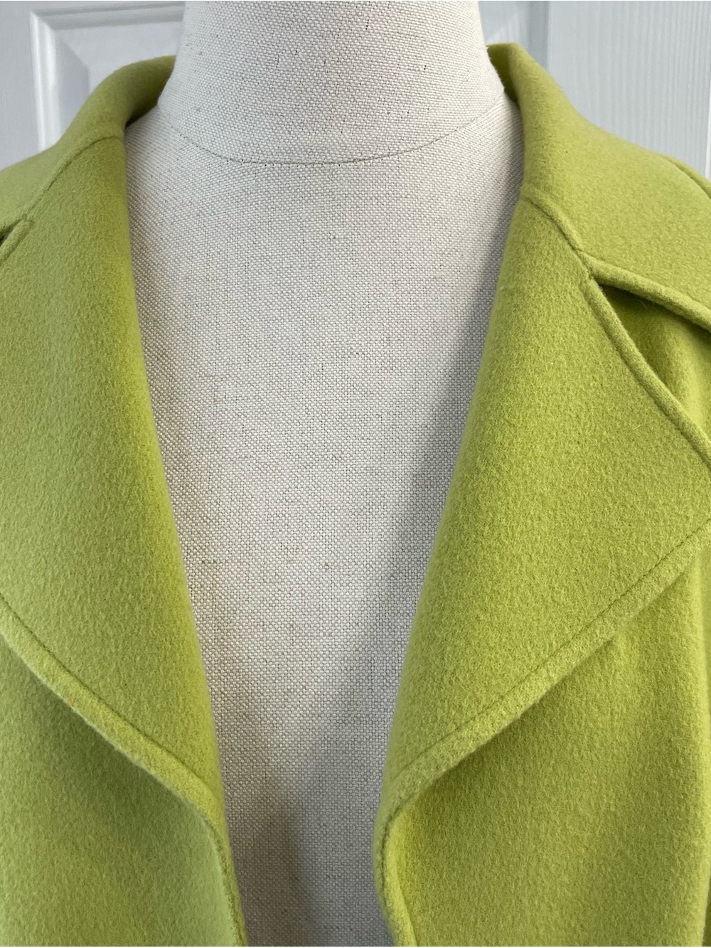 Talbots Vintage 100% Wool Chartreuse Green Open-Front Coat Jacket Size 16 - Picture 4 of 10